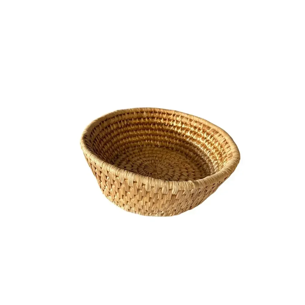 Vintage Handmade Hand Woven Weave Large Basket Bowl Round Tan 9.5 x 4